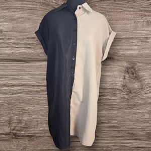 SHEIN Two-Tone Black and Cream Mini Shirt Dress Size Small